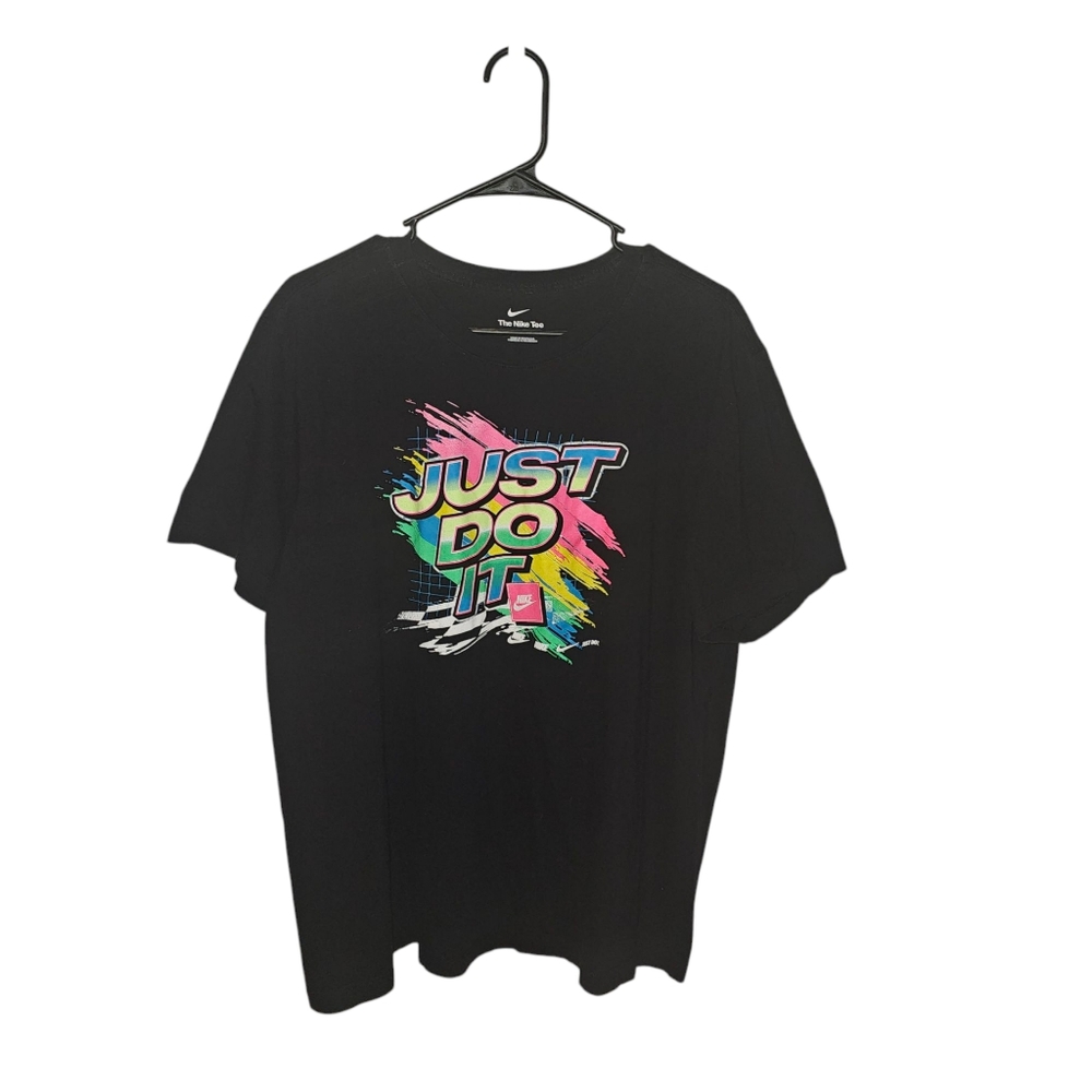 Nike‎ Just Do It Racing Tee Shirt-XLarge-Mens-Black/Multicolor Graphic